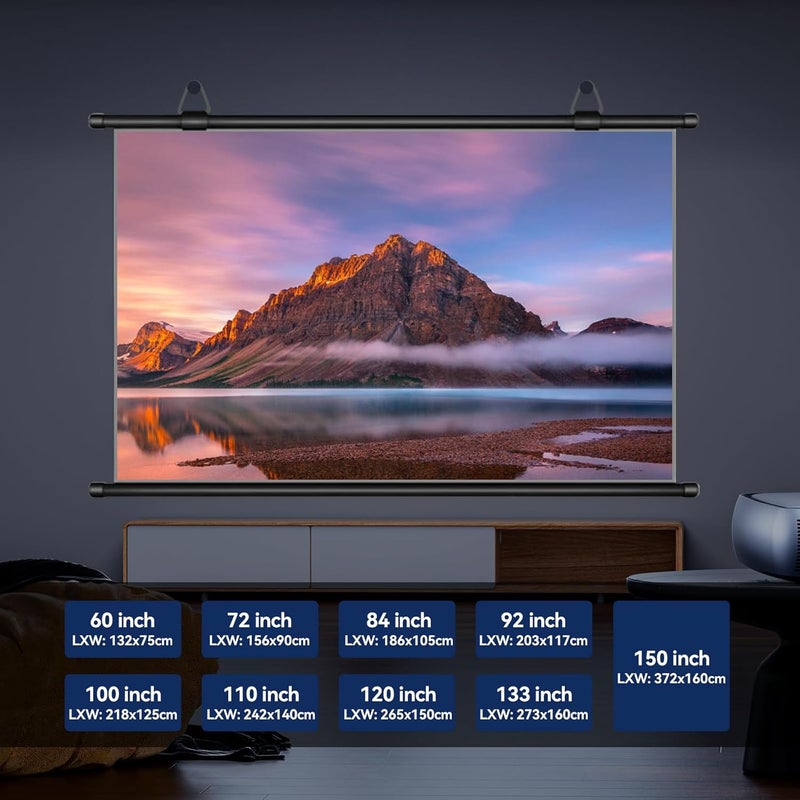 XIAOHUI 100-Inch Portable Projector Screen, 16:9 Aspect Ratio, Non-Perforated Anti-Light, Easy Install,100% Polyester Professional Projector Screen Pull Down - Image 2